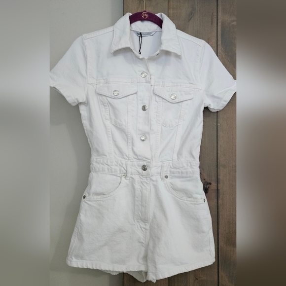 ZARA White Denim Playsuit Junpsuit Shorts. Size XS NWT - Picture 5 of 14